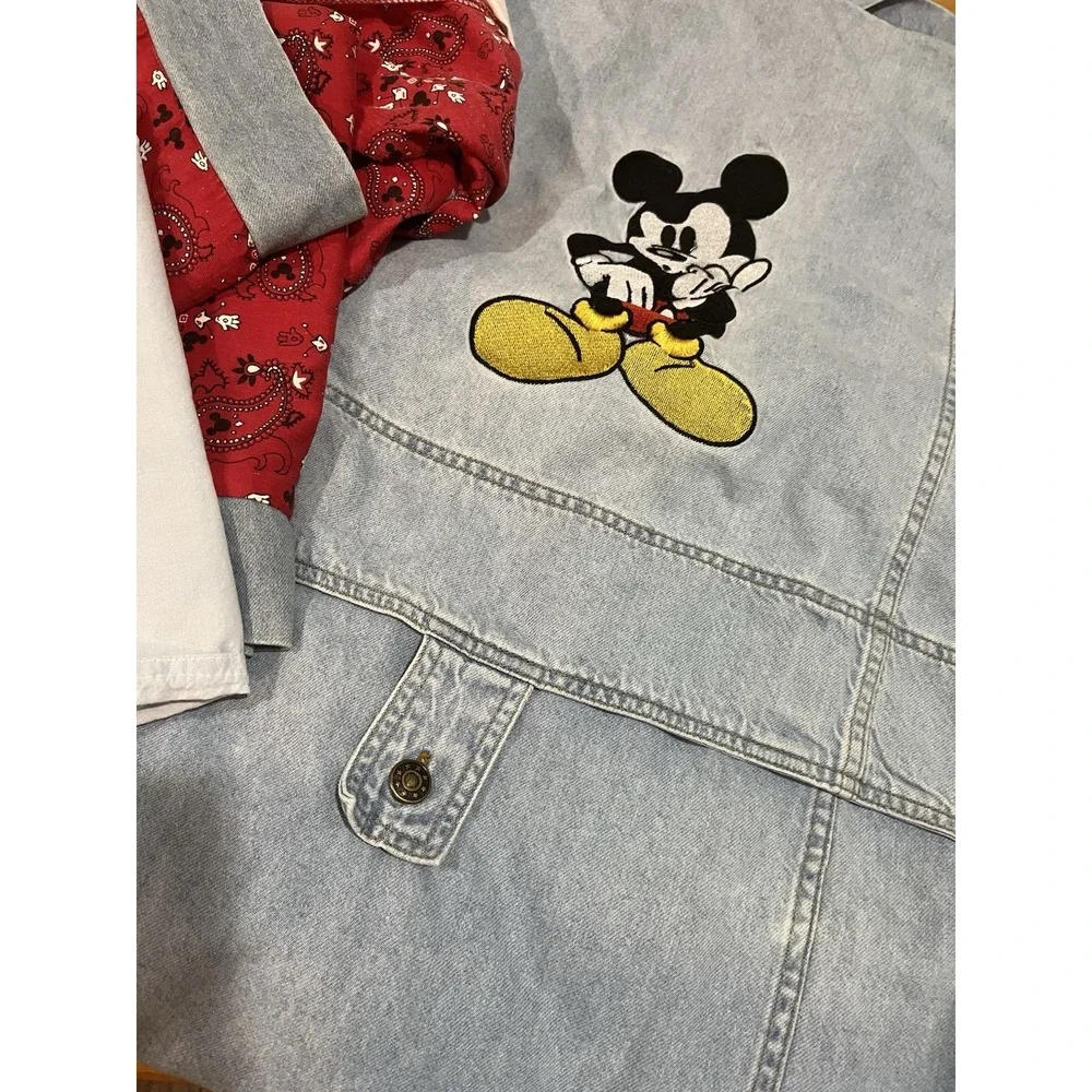 VTG Disney Store Mickey Mouse Denim‎ Duvet Cover Queen Embroidered Shams Skirt